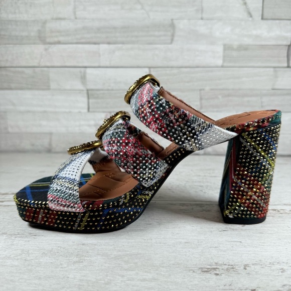 Kurt Geiger London MAYFAIR PLATFORM MULE HEEL Size 37 US 7 Plaid Rhinestone NEW - Picture 8 of 13